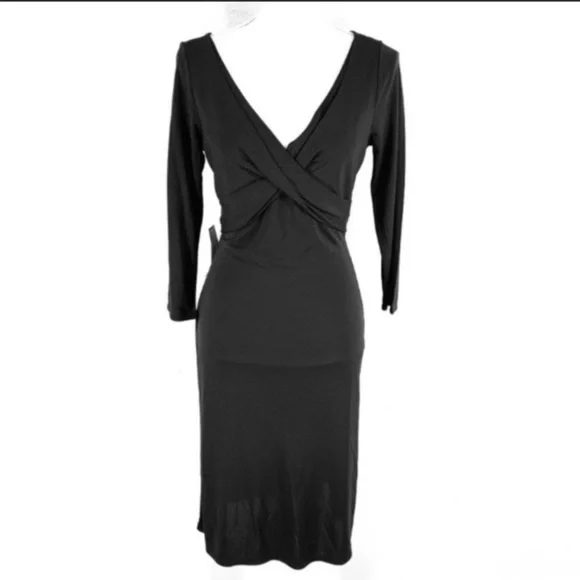NWT Ann Taylor black cross front midi dress C.C25 - Picture 1 of 7